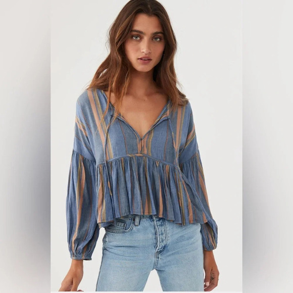 O'Neill Tops - O'Neill | Women's Rosie Stripe Top Moss Green blue - Size XS
